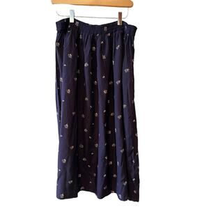 Vintage 90s ESPRIT Rayon Midi Skirt Blue Floral Print